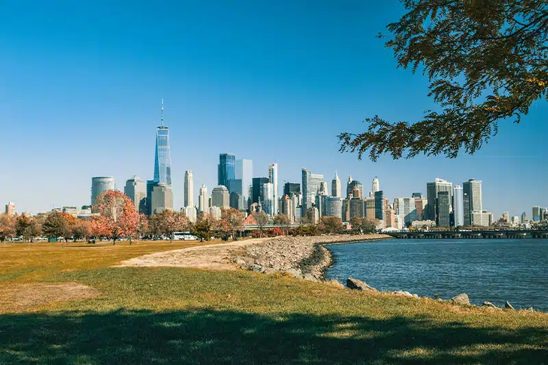 Shot of city skyline from Liberty state park New Jersey