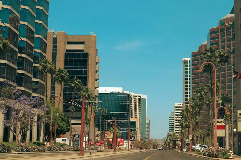 Street photo of Uptown Phoenix with buildings on both sides